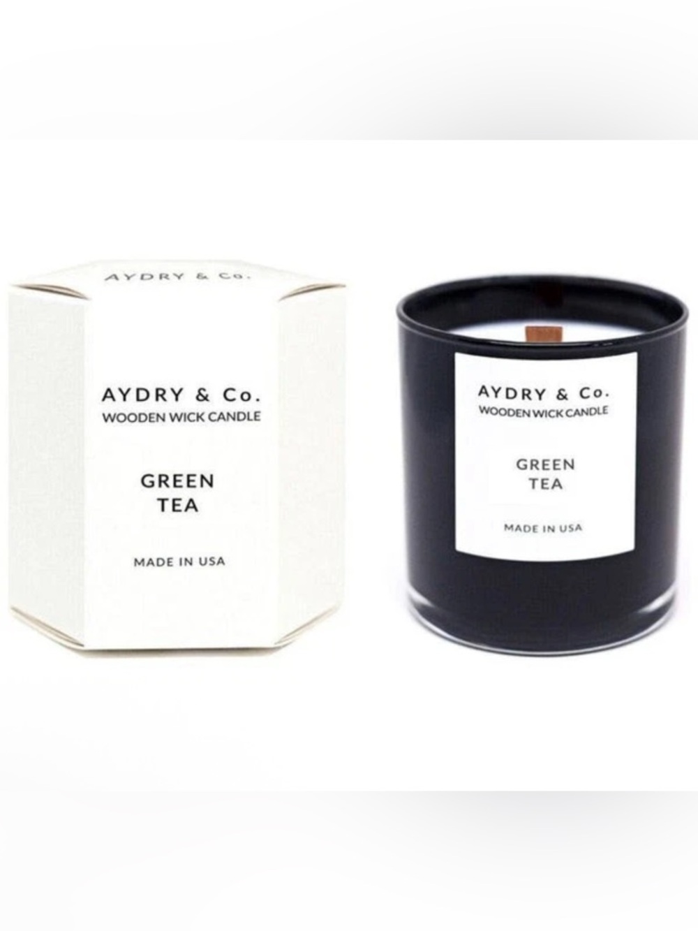 AYDRY & CO. WOODEN WICK CANDLE GREEN TEA 8 OZ NWT